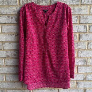 Talbots Long Sleeve 1/2 Button Popover Patterned Blouse Women's Size L